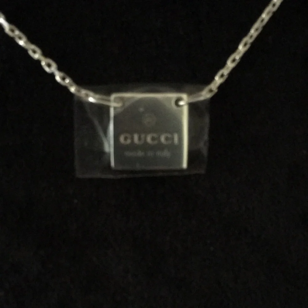 Gucci 925 Sterling Trademark Logo Square Pendant Necklace - Picture 2 of 5